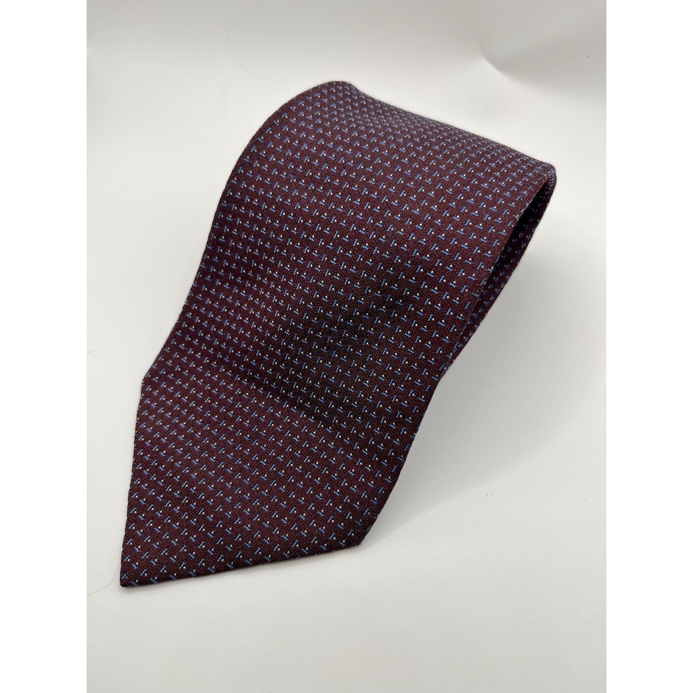 POLO RALPH LAUREN Mens Silk Necktie Burgundy Blue Geometric Hand Made in USA